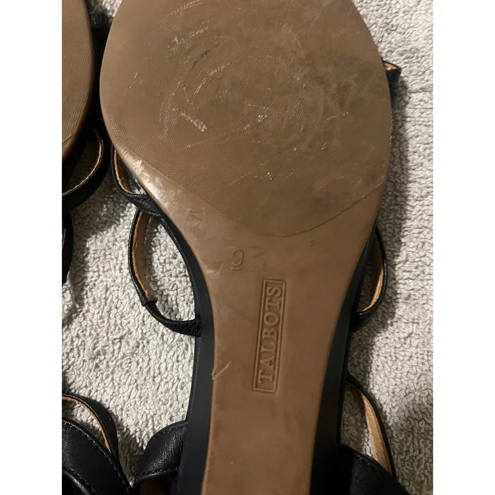 Talbots Womens Strappy Wedge Sandals Leather Black 9